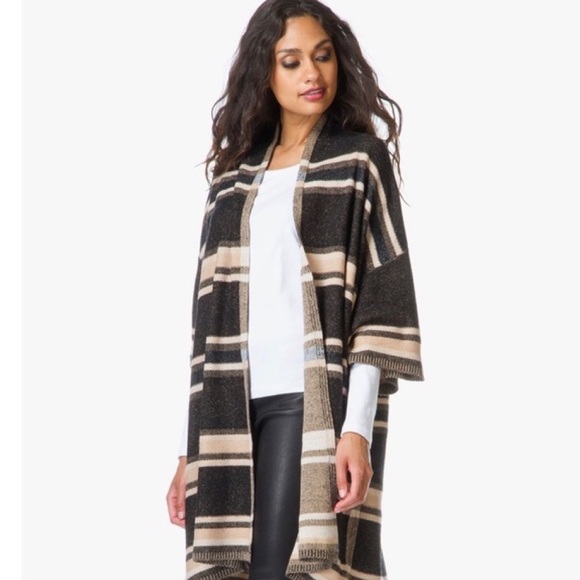 Vince Wool Cashmere Long Open Cardigan Sweater Size Small Black Tan Striped - Picture 4 of 13